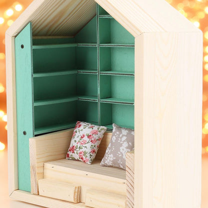 Handcrafted Mini Room Box Detailed Wooden Scene With 200+ Mini Books and 2 Cushions